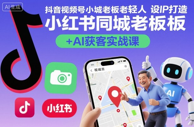 抖音视频号小红书同城老板轻人设IP打造+AI获客实战课，人设打造-算法拆解-拍摄剪辑-内容运营-AI创作网赚库-项目库-轻创网-中创网-福缘网-冒泡网-资源之家-魔方项目库网赚库