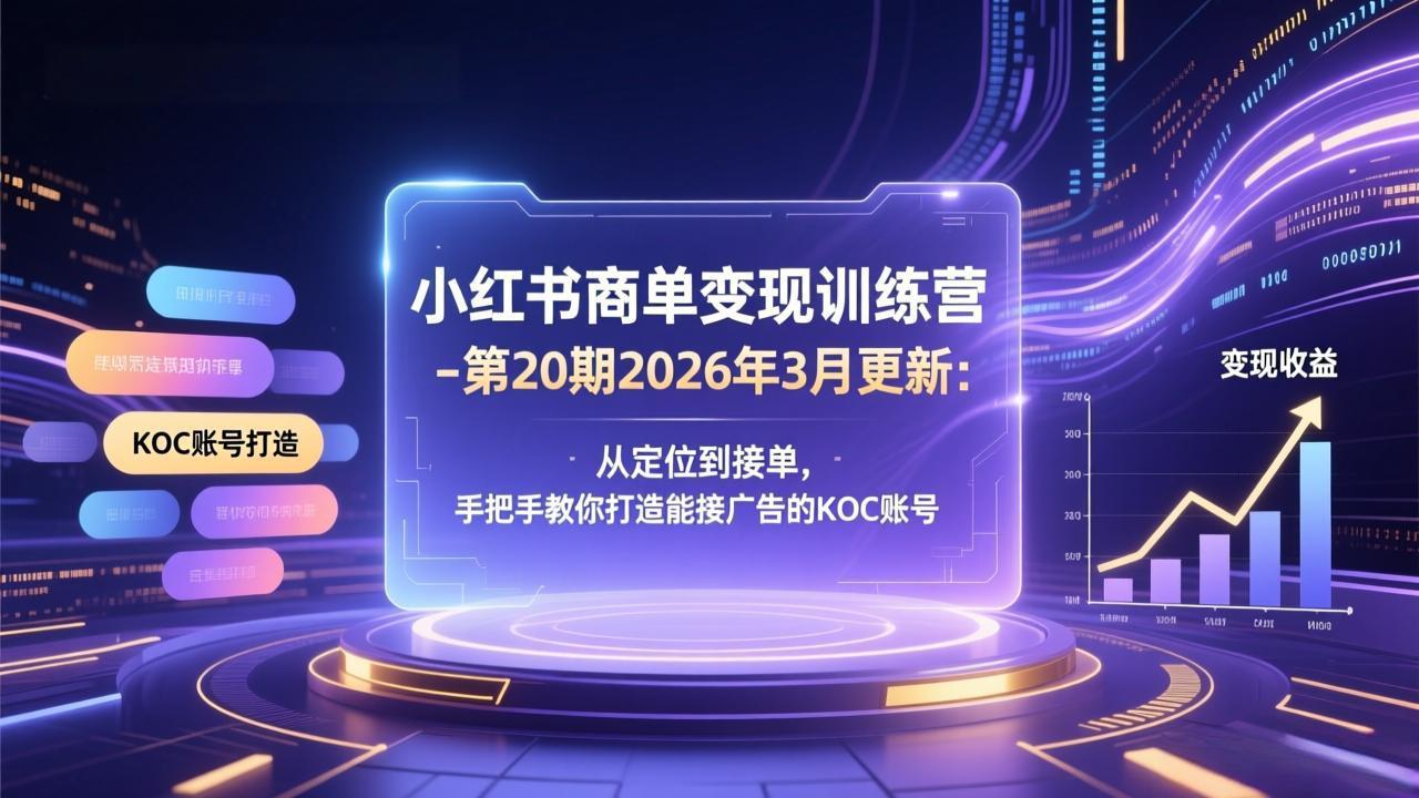 小红书商单变现训练营-第20期26年3月更新：从定位到接单，手把手教你打造能接广告的KOC账号网赚库-项目库-轻创网-中创网-福缘网-冒泡网-资源之家-魔方项目库网赚库