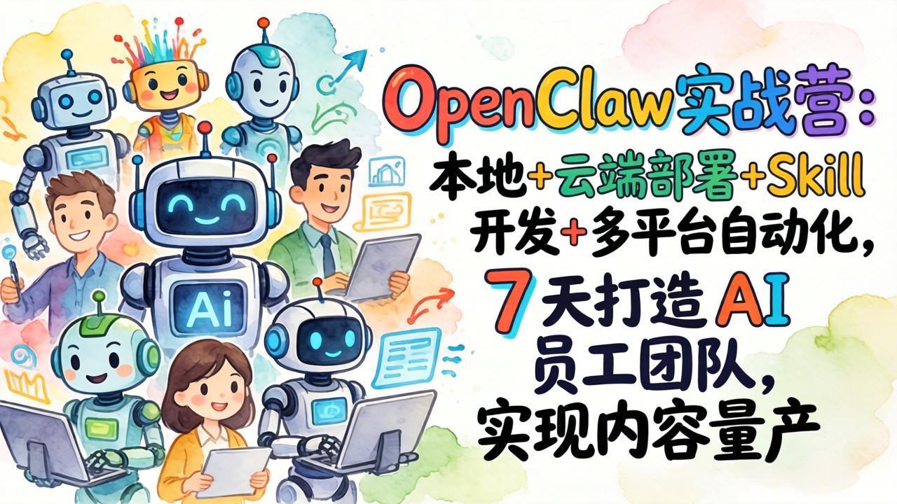 OpenClaw实战营：本地+云端部署+Skill开发+多平台自动化，7 天打造 AI 员工团队，实现内容量产网赚库-项目库-轻创网-中创网-福缘网-冒泡网-资源之家-魔方项目库网赚库