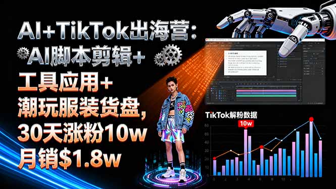 AI+TikTok出海营:AI脚本剪辑+工具应用+潮玩服装货盘,30天涨粉10w月销$1.8w网赚库-项目库-轻创网-中创网-福缘网-冒泡网-资源之家-魔方项目库网赚库