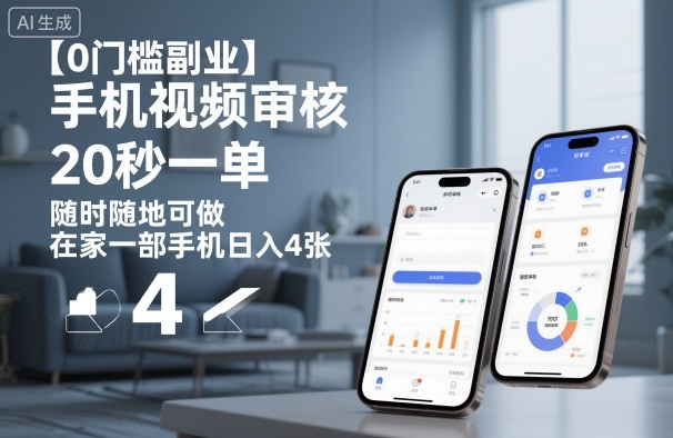 【0门槛副业】手机视频审核，20秒一单，随时随地可做，在家一部手机日入4张【揭秘】网赚库-项目库-轻创网-中创网-福缘网-冒泡网-资源之家-魔方项目库网赚库