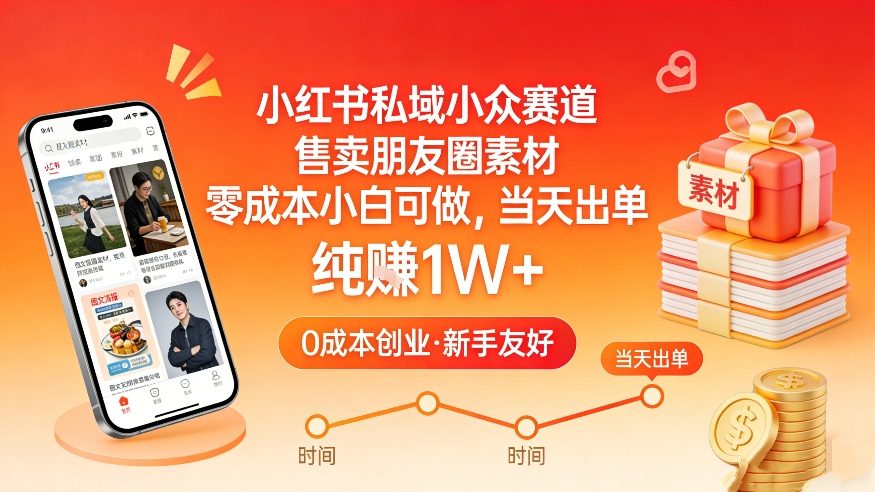 小红书私域小众赛道，售卖朋友圈素材，零成本小白可做，当天出单，月入1W+网赚库-项目库-轻创网-中创网-福缘网-冒泡网-资源之家-魔方项目库网赚库