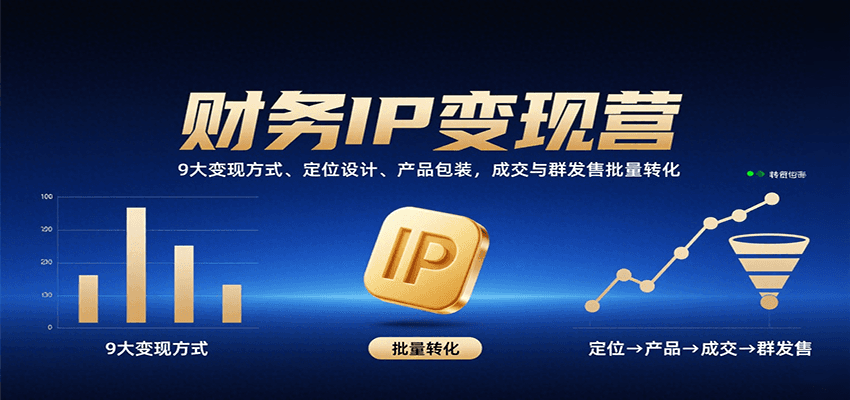 财务IP变现营：9大变现方式、定位设计、产品包装，成交与群发售批量转化网赚库-项目库-轻创网-中创网-福缘网-冒泡网-资源之家-魔方项目库网赚库