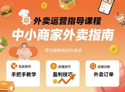 外卖运营指导课程，中小商家外卖指南，手把手带出能挣钱的外卖店网赚库-项目库-轻创网-中创网-福缘网-冒泡网-资源之家-魔方项目库网赚库