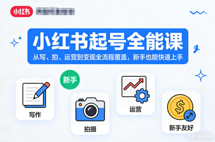 小红书起号全能课，从写、拍、运营到变现全流程覆盖，新手也能快速上手网赚库-项目库-轻创网-中创网-福缘网-冒泡网-资源之家-魔方项目库网赚库