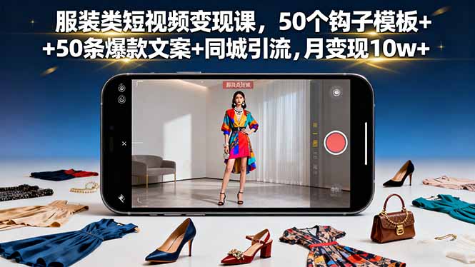 服装类短视频变现课，50个钩子模板+50条爆款文案+同城引流，月变现10w+网赚库-项目库-轻创网-中创网-福缘网-冒泡网-资源之家-魔方项目库网赚库