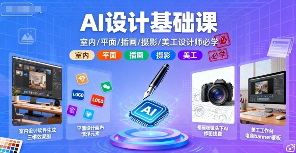 AI设计基础课，室内、平面、插画、摄影、美工设计师必学的网赚库-项目库-轻创网-中创网-福缘网-冒泡网-资源之家-魔方项目库网赚库