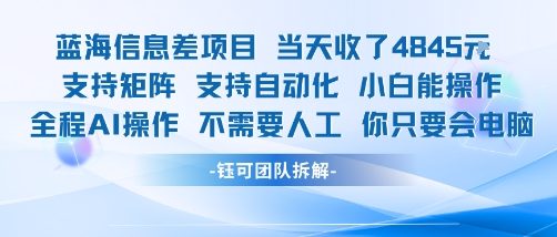 蓝海信息差项目当天收米1k+ 支持矩阵支持自动化小白能操作全程AI操作不需要人工你只要会电脑网赚库-项目库-轻创网-中创网-福缘网-冒泡网-资源之家-魔方项目库网赚库