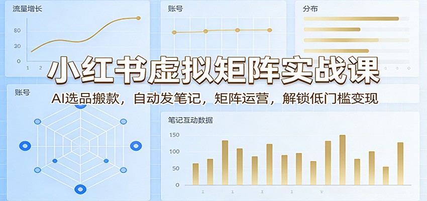 小红书虚拟矩阵实战课：AI选品搬款，自动发笔记，矩阵运营，解锁低门槛变现网赚库-项目库-轻创网-中创网-福缘网-冒泡网-资源之家-魔方项目库网赚库