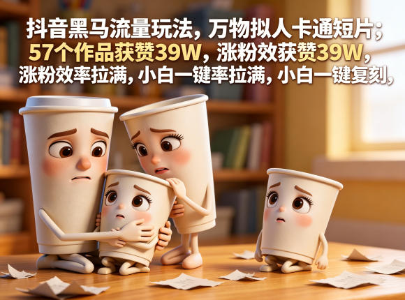 抖音黑马流量玩法,万物拟人卡通短片,57个作品获赞39W,涨粉效率拉满,小白一键复刻,保姆级拆解网赚库-项目库-轻创网-中创网-福缘网-冒泡网-资源之家-魔方项目库网赚库