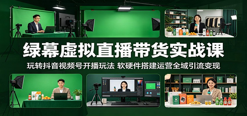 绿幕虚拟直播带货实战课:玩转抖音视频号开播玩法,软硬件搭建运营全域引流变现网赚库-项目库-轻创网-中创网-福缘网-冒泡网-资源之家-魔方项目库网赚库