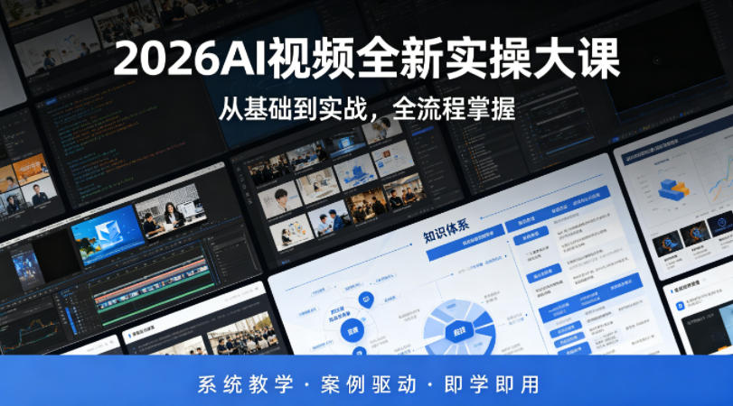 2026AI视频全新实操大课,从基础到实战,全流程掌握,系统教学·案例驱动·即学即用网赚库-项目库-轻创网-中创网-福缘网-冒泡网-资源之家-魔方项目库网赚库