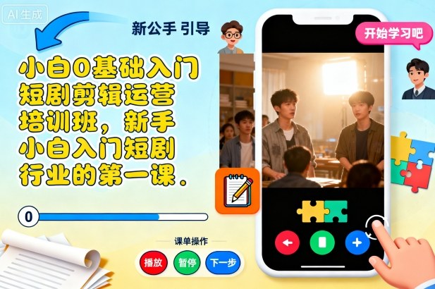 小白0基础入门短剧剪辑运营培训班，新手小白入门短剧行业的第一课网赚库-项目库-轻创网-中创网-福缘网-冒泡网-资源之家-魔方项目库网赚库