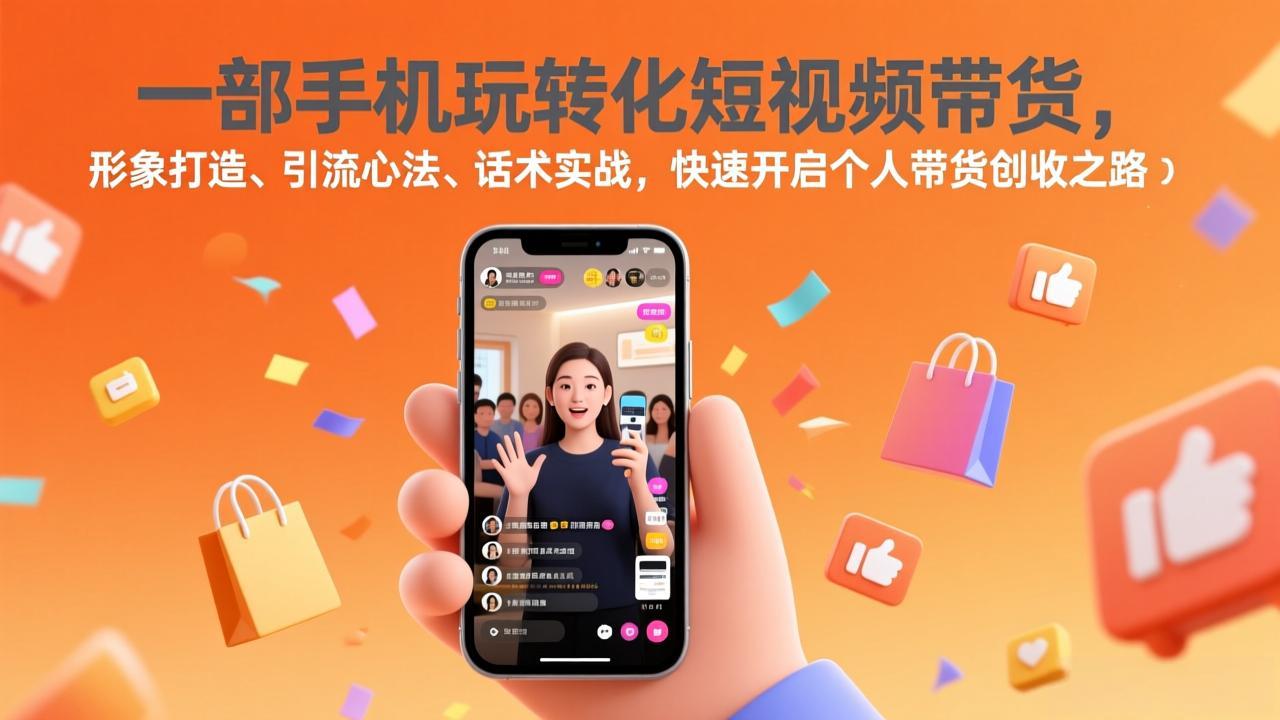 一部手机玩转化短视频带货，形象打造、引流心法、话术实战，快速开启个人带货创收之路网赚库-项目库-轻创网-中创网-福缘网-冒泡网-资源之家-魔方项目库网赚库