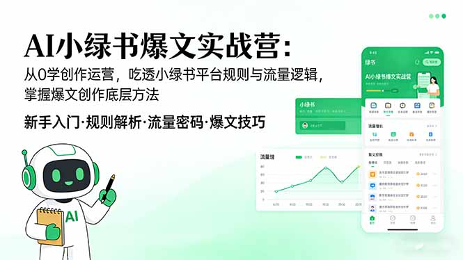 AI 小绿书爆文实战营：从0学创作运营，吃透小绿书平台规则与流量逻辑，掌握爆文创作底层方法网赚库-项目库-轻创网-中创网-福缘网-冒泡网-资源之家-魔方项目库网赚库