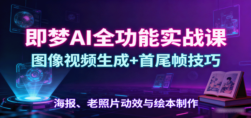 即梦AI全功能实战课：图像视频生成+首尾帧技巧，海报、老照片动效与绘本制作网赚库-项目库-轻创网-中创网-福缘网-冒泡网-资源之家-魔方项目库网赚库