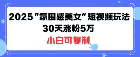 不露脸也能火！2025“氛围感美女”短视频玩法，30天涨粉5W小白可复制网赚库-项目库-轻创网-中创网-福缘网-冒泡网-资源之家-魔方项目库网赚库