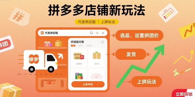 拼多多店铺新玩法，代发供应链上拼玩法网赚库-项目库-轻创网-中创网-福缘网-冒泡网-资源之家-魔方项目库网赚库