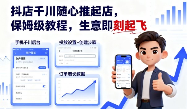 抖店千川随心推起店，保姆级教程，生意即刻起飞网赚库-项目库-轻创网-中创网-福缘网-冒泡网-资源之家-魔方项目库网赚库