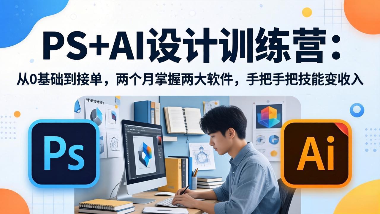 PS+AI设计训练营：从0基础到接单，两个月掌握两大软件，手把手把技能变收入网赚库-项目库-轻创网-中创网-福缘网-冒泡网-资源之家-魔方项目库网赚库