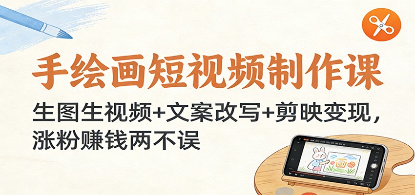 手绘画短视频制作课：生图生视频+文案改写+剪映变现，涨粉赚钱两不误网赚库-项目库-轻创网-中创网-福缘网-冒泡网-资源之家-魔方项目库网赚库