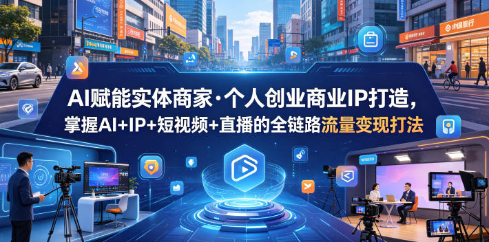 AI赋能实体商家·个人创业商业IP打造,掌握AI+IP+短视频+直播的全链路流量变现打法网赚库-项目库-轻创网-中创网-福缘网-冒泡网-资源之家-魔方项目库网赚库
