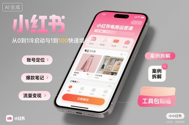 小红书电商运营课：从0到1冷启动与1到100快速增长实战教学网赚库-项目库-轻创网-中创网-福缘网-冒泡网-资源之家-魔方项目库网赚库