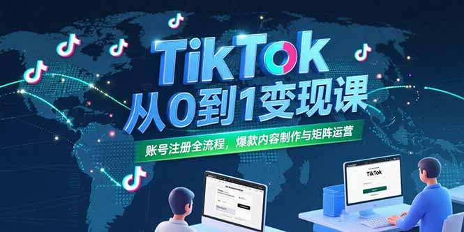 TikTok从0到1变现课，账号注册全流程，爆款内容制作与矩阵运营网赚库-项目库-轻创网-中创网-福缘网-冒泡网-资源之家-魔方项目库网赚库