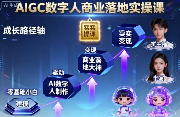 AIGC数字人商业落地实操课，从零基础小白到AI数字人大神网赚库-项目库-轻创网-中创网-福缘网-冒泡网-资源之家-魔方项目库网赚库