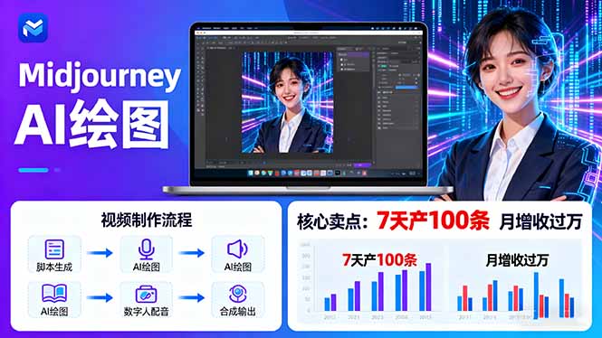 AI绘图照片开口说话视频制作：Midjourney+数字人，7天产100条月增收过万网赚库-项目库-轻创网-中创网-福缘网-冒泡网-资源之家-魔方项目库网赚库