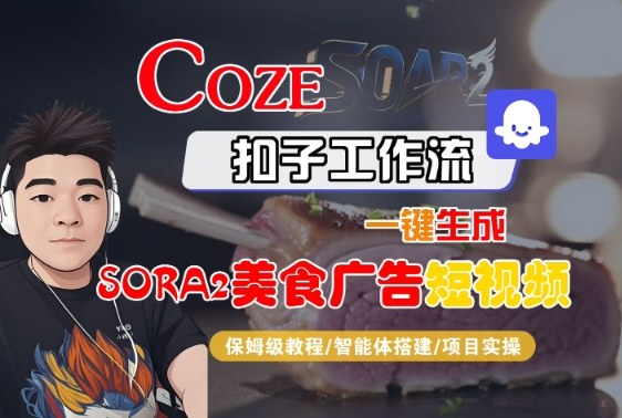 Coze扣子智能体工作流一键生成“SORA2美食广告“短视频，全流程保姆级教学网赚库-项目库-轻创网-中创网-福缘网-冒泡网-资源之家-魔方项目库网赚库