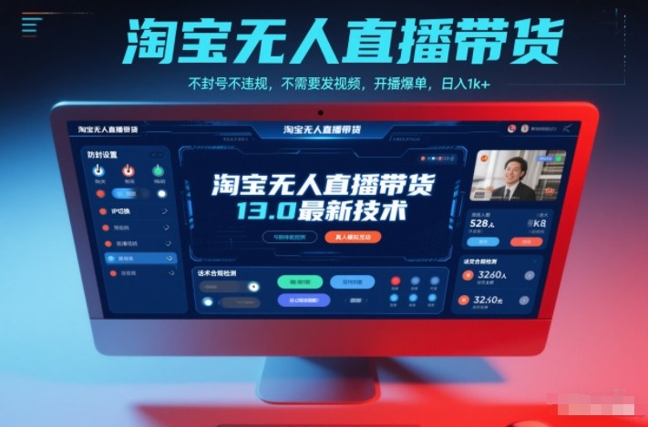 淘宝无人直播带货13.0最新技术，不封号不违规，不需要发视频，开播爆单，日入1k+【揭秘】网赚库-项目库-轻创网-中创网-福缘网-冒泡网-资源之家-魔方项目库网赚库