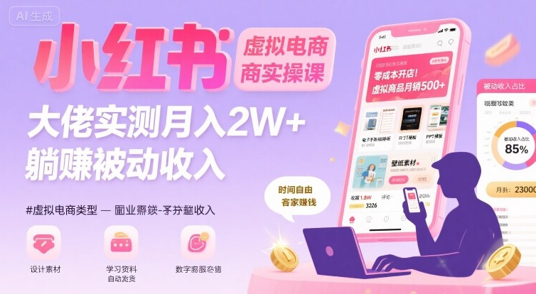 小红书虚拟电商，大佬实测月入2W+，实现被动收入网赚库-项目库-轻创网-中创网-福缘网-冒泡网-资源之家-魔方项目库网赚库
