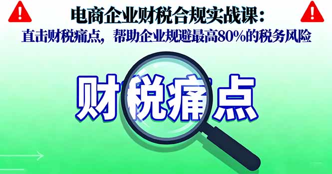 电商企业财税合规实战课，直击财税痛点，帮助企业规避最高80%的税务风险网赚库-项目库-轻创网-中创网-福缘网-冒泡网-资源之家-魔方项目库网赚库