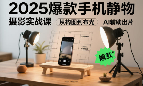 2025爆款手机静物摄影实战课，从构图到布光，不用贵设备，AI辅助出片网赚库-项目库-轻创网-中创网-福缘网-冒泡网-资源之家-魔方项目库网赚库