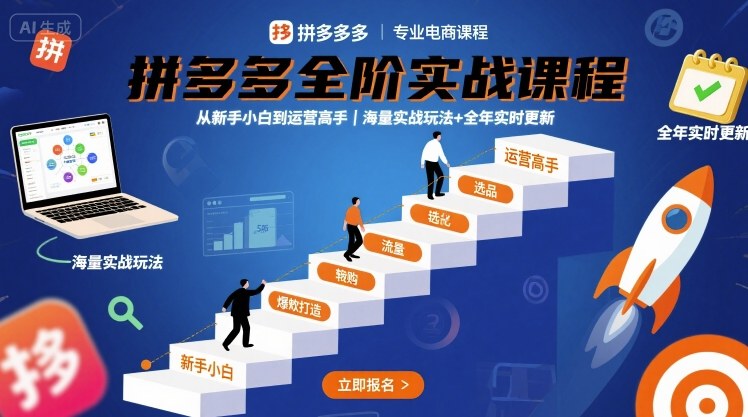 拼多多全阶实战课程，从新手小白到运营高手，海量实战玩法+全年实时更新【2025年9月更新】网赚库-项目库-轻创网-中创网-福缘网-冒泡网-资源之家-魔方项目库网赚库