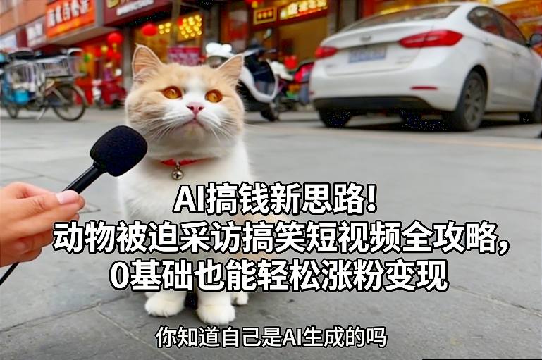 AI搞钱新思路！动物被迫采访搞笑短视频全攻略，0基础也能轻松涨粉变现网赚库-项目库-轻创网-中创网-福缘网-冒泡网-资源之家-魔方项目库网赚库
