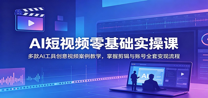 AI短视频零基础实操课：多款AI工具创意视频案例教学，掌握剪辑与账号全套变现流程网赚库-项目库-轻创网-中创网-福缘网-冒泡网-资源之家-魔方项目库网赚库