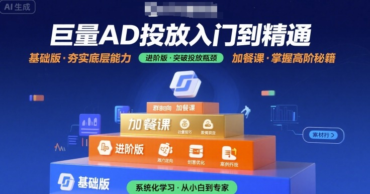 巨量AD投放入门到精通，基础版+进阶版+加餐课网赚库-项目库-轻创网-中创网-福缘网-冒泡网-资源之家-魔方项目库网赚库