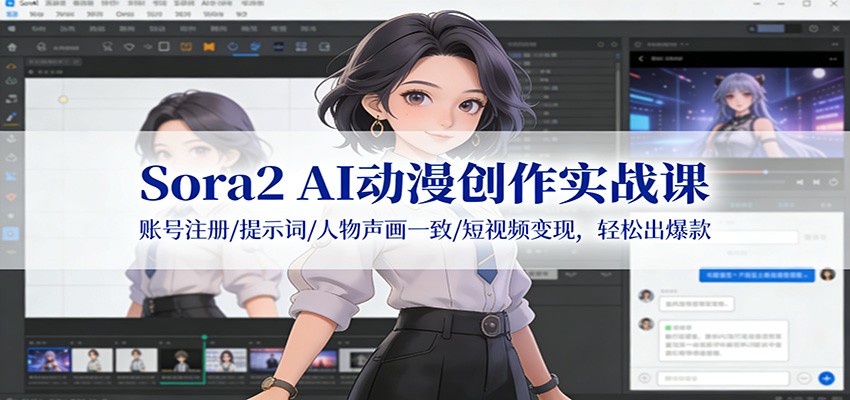 Sora2 AI动漫创作实战课：账号注册/提示词/人物声画一致/短视频变现，轻松出爆款网赚库-项目库-轻创网-中创网-福缘网-冒泡网-资源之家-魔方项目库网赚库