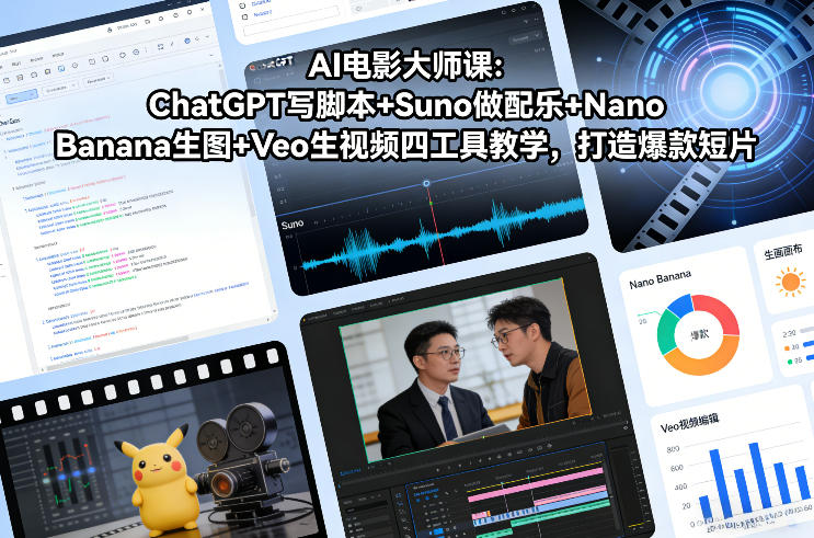 AI电影大师课：ChatGPT写脚本+Suno做配乐+Nano Banana生图+Veo生视频，打造爆款短片网赚库-项目库-轻创网-中创网-福缘网-冒泡网-资源之家-魔方项目库网赚库