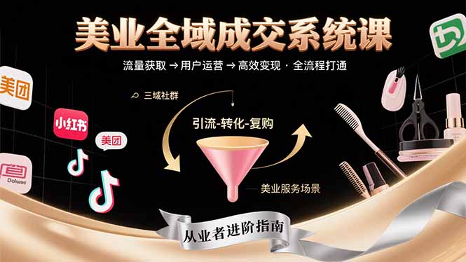 美业全域成交系统课程：帮助美业从业者打通从流量获取到高效变现全流程网赚库-项目库-轻创网-中创网-福缘网-冒泡网-资源之家-魔方项目库网赚库