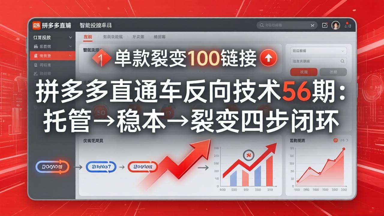 拼多多直通车反向技术56期：托管→稳本→裂变四步闭环，单款裂变100链接抢占核心流量网赚库-项目库-轻创网-中创网-福缘网-冒泡网-资源之家-魔方项目库网赚库