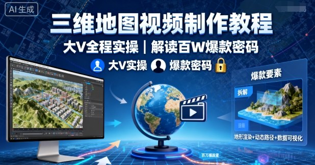 三维地图视频制作教程，大V全程实操，解读百W爆款密码网赚库-项目库-轻创网-中创网-福缘网-冒泡网-资源之家-魔方项目库网赚库