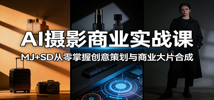 AI摄影商业实战课：MJ+SD从零掌握创意策划与商业大片合成网赚库-项目库-轻创网-中创网-福缘网-冒泡网-资源之家-魔方项目库网赚库