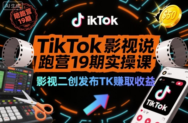 TikTok影视解说陪跑营19期实操课，影视二创发布TK賺取收益，万播收益50美金(更新)网赚库-项目库-轻创网-中创网-福缘网-冒泡网-资源之家-魔方项目库网赚库