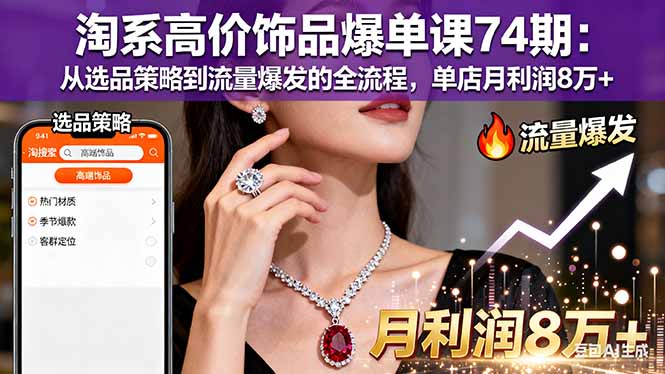 淘系高价饰品爆单课74期:从选品策略到流量爆发的全流程,单店月利润8万+网赚库-项目库-轻创网-中创网-福缘网-冒泡网-资源之家-魔方项目库网赚库