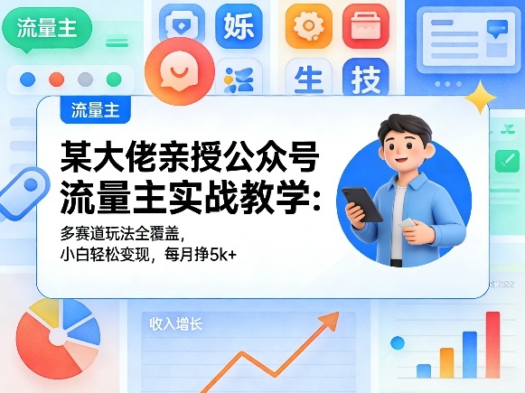某大佬亲授公众号流量主实战教学：多赛道玩法全覆盖，小白轻松变现，每月多挣5k+网赚库-项目库-轻创网-中创网-福缘网-冒泡网-资源之家-魔方项目库网赚库