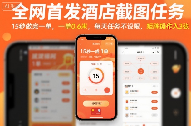 全网首发酒店截图任务，15秒做完一单，一单0.6米，每天任务不设限，矩阵操作日入3张【揭秘】网赚库-项目库-轻创网-中创网-福缘网-冒泡网-资源之家-魔方项目库网赚库