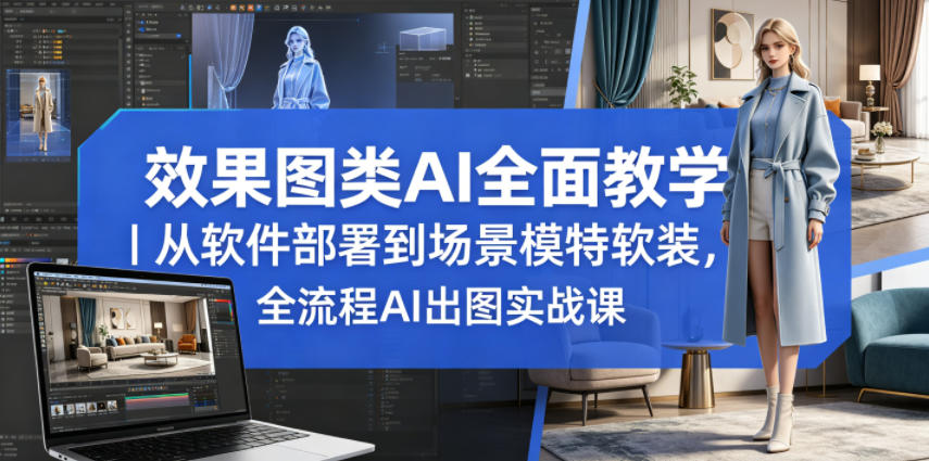 效果图类AI全面教学|从软件部署到场景模特软装,全流程AI出图实战课网赚库-项目库-轻创网-中创网-福缘网-冒泡网-资源之家-魔方项目库网赚库